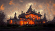 Halloween spooky witch house manor mansion housing creepy illustration