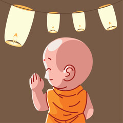 Wall Mural - cartoon monk and lamps