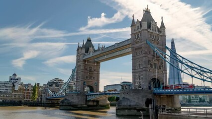 Wall Mural - London Tower Bridge, UK, hyperlapse timelapse panoramic footage, Great Britain