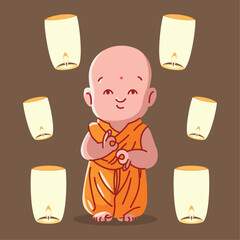 Wall Mural - buddhist monk with lanterns