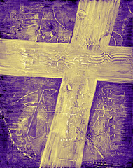 Wall Mural - textural cross painting in purple and yellow
