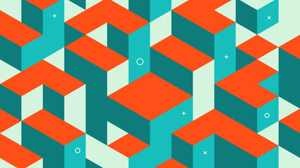 Wall Mural - Modern Abstract Background with Retro Memphis Low Poly Isometric Pastel Color