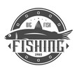 Great fishing tournament vintage isolated label vector illustration. Good catch symbol. Sport fishing club logo. Fish logo emblem vector on white background