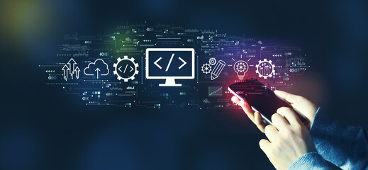 Web development concept with person using a smartphone