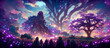 giant tree of life at night Purple dream star Digital Artwork Illustration Paintings Hyper Realistic Renders
