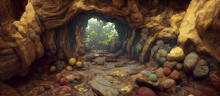Mosspunk And Junglepunk Treasure Cave Highly Detailed Digital Artwork Illustration Paintings Hyper Realistic Renders