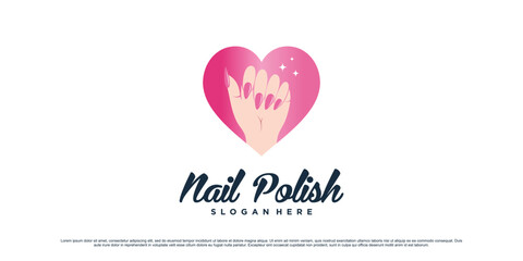 Wall Mural - Nail polish studio logo design for manicure salon with love icon and creative element Premium Vector