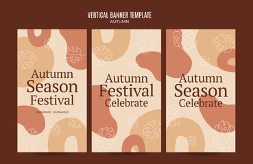 Wall Mural - Set of abstract autumn backgrounds for social media stories or web banners. Use for event invitation, discount voucher, advertising.