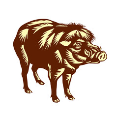 Wall Mural - Philippine Warty Pig Woodcut