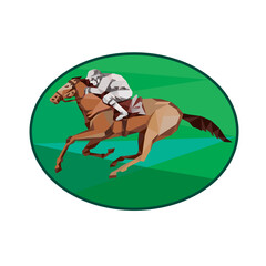 Wall Mural - Jockey Horse Racing Oval Low Polygon