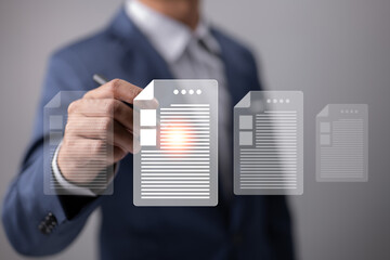 Aufkleber - Company people signing electronic contracts for future business contracts, paperless offices, and digital paperwork.