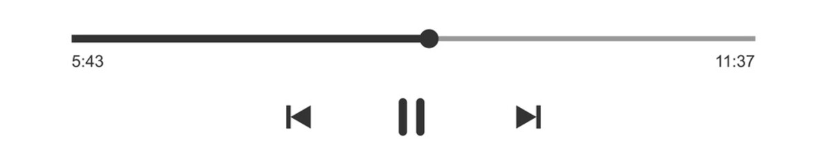 Wall Mural - Loading bar of audio or video player with progress slider, minutes timer, pause, rewind and fast forward buttons. Outline template of media player playback panel interface. Vector graphic illustration