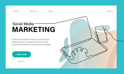 Landing page template of Social media marketing. Modern outline design concept of web page design for website and mobile website. Easy to edit and customize. Vector illustration