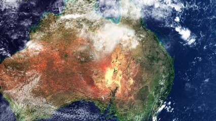 Wall Mural - Australia From Space 3D Planet Earth Rotating and Zooming Out to Show Stars Background 4K