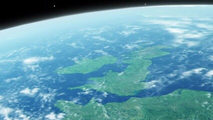 Wall Mural - Great Britain from Space with Timelapse Clouds Moving Over Landscape 4K