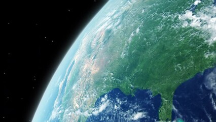 Wall Mural - USA from Space with Clouds Slowly Moving Across Landscape with Stars Background and Atmosphere 4K