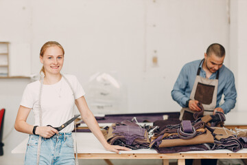 Wall Mural - Worker Portrait at Furniture Upholstery and Manufacture fabric cloth Renovation