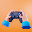 © Frame Stocks - Manos simples sosteniendo un gamepad inalámbrico para videojuegos 3d rendering illustration.