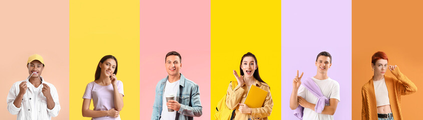 Wall Mural - Set of different teenagers on colorful background