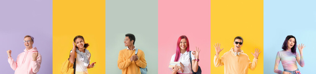 Wall Mural - Set of many teenagers on colorful background