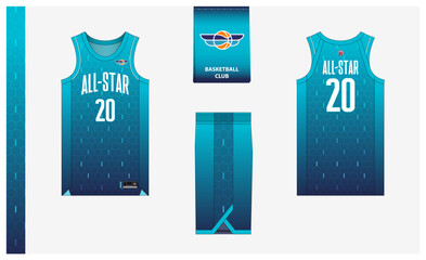 Wall Mural - Basketball uniform mockup template design for basketball club. Basketball jersey, basketball shorts in front and back view. Basketball logo design.