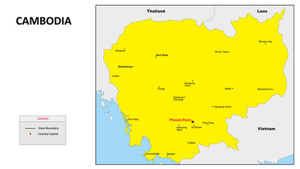  Cambodia Map. Major city map of Cambodia. Political map of Cambodia with country capital.