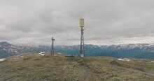 Drone Over Telephone Mast On Top Of Storhovd Mountain, Norway.