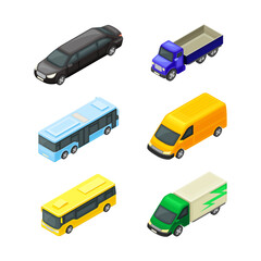 Poster - Van, Bus and Limousine as Road Vehicle and Urban Transport Isometric Vector Set