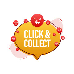 Sticker - Megaphone click and collect banner. Flat style. Website vector icon. Vector stock illustration.