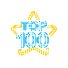 Top 100 - Top Ten Gold With Blue Neon Label On Black Background. Vector Illustration.