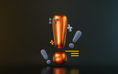Wall Mural - exclamation sign on dark background 3d render concept for alarm alert warning danger signal