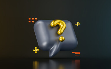 Wall Mural - bubble chat with question mark sign on dark background 3d render concept for message inquiry