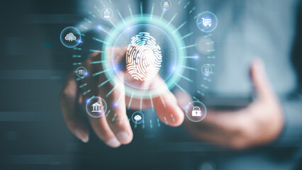 Wall Mural - approved cybersecurity and login authentication with ai database technology, business people use fin