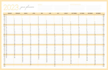 Calendar 2023 Year Planner Template. Printable Wall Calendar Table. Week Starts On Sunday