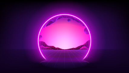 vector illustration of fantastic portal in metaverse. round teleport or magic portal leading in virt