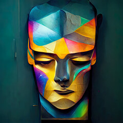 Canvas Print - Abstract illustration of holographic human face iridescent material