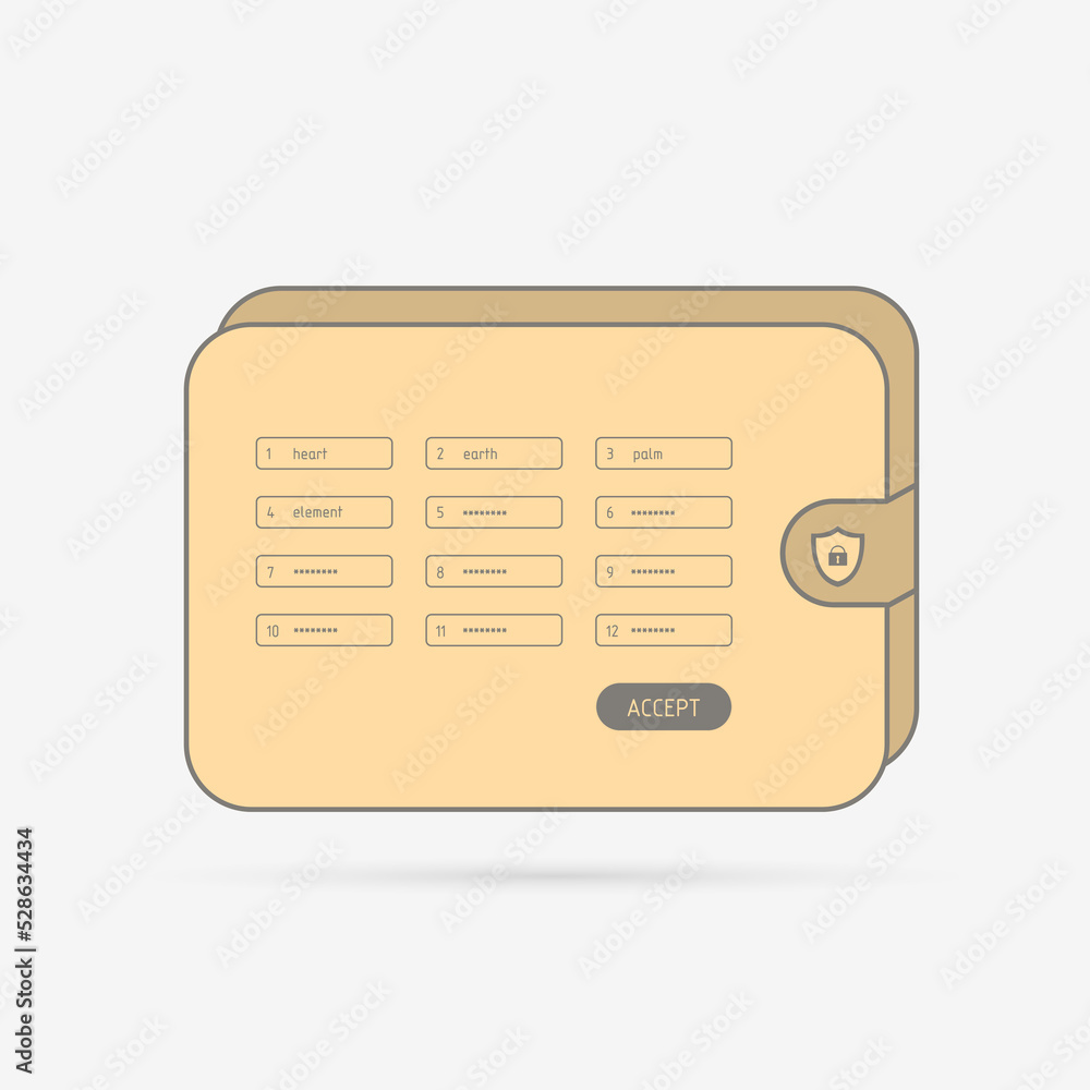 Crypto wallet with recovery seed phrase. Flat design thin vector icon  concept Stock Vector | Adobe Stock