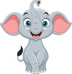 Wall Mural - Cartoon baby elephant on white background