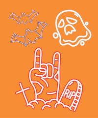 Canvas Print - halloween neon ghost and tombstone