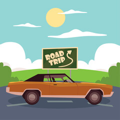 Poster - road trip car and banner