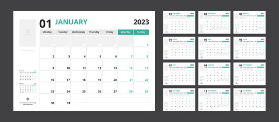 Wall Mural - 2023 calendar planner set for template corporate design week start on Monday.