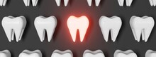 Toothache Problem 3d Rendering Pattern Grey Background. White Healthy Teeth Molar Tooth With Pain. National Dentist's Day Wisdom Teeth Extraction. Oral Care Recovery. Dental Insurance Dentistry Banner