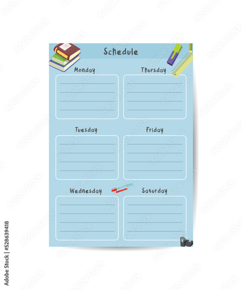 Vector de Stock Cute childish school timetable, weekly classes schedule ...