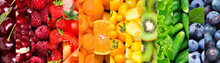 Fruits And Vegetables. Background Of Mixed Fruits And Vegetables. Fresh Ripe Color Food