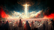 Revelation Of Jesus Christ, New Testament, Religion Of Christianity, Heaven And Hell Over The Crowd Of People, Jerusalem Of The Bible, Generative AI