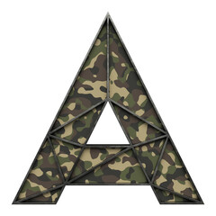 Wall Mural - Letter A made of used metal frame with camouflage inside, isolated on transparent background, 3d rendering