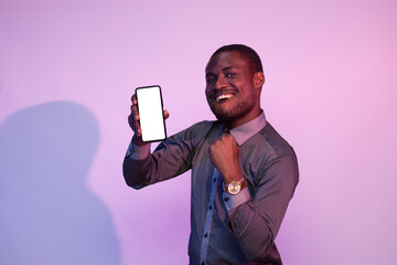 Sticker - excited african man showing his phone screen