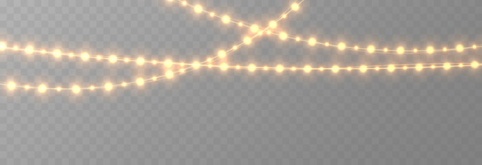 Wall Mural - Vector Christmas garland on an isolated transparent background. Light, light garland PNG, Christmas decoration.