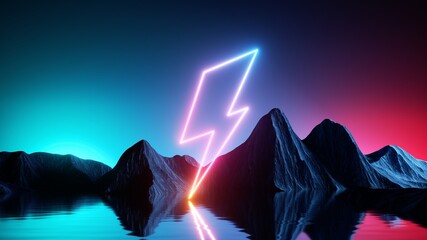 Wall Mural - 3d rendering. aesthetic minimalist wallpaper. surreal landscape with rocky mountains, water, fantast