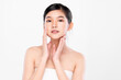 © kitthanes  - Beautiful young asian woman with clean fresh skin on white background, Face care, Facial treatment, Cosmetology, beauty and spa, Asian women portrait.
